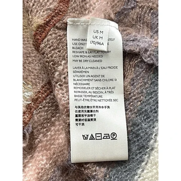Free People December Skies Alpaca Wool Poncho Sweater Patchwork Boho Sz M Aztec - Picture 11 of 16
